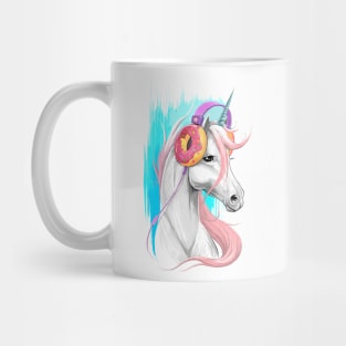 Unicorn in the headphones of donuts Mug